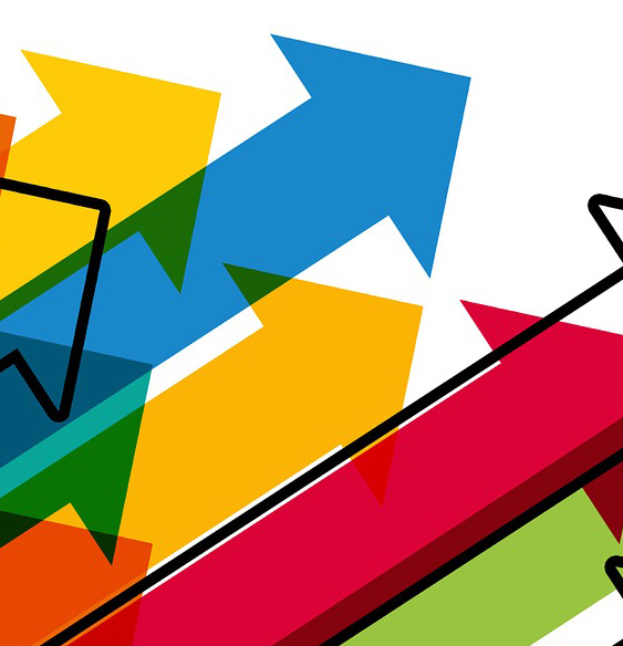 Multicoloured arrows pointing up to the right