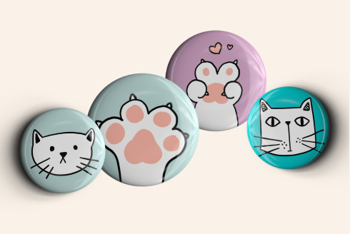 Pin back buttons of cats
