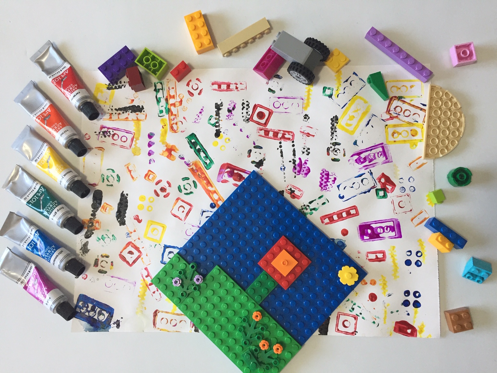Using paint with LEGO to make fun, multicoloured stamps