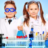 children with science equipment