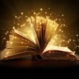 open book sparkling with magic