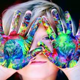 child with paint on hands, crafty, art