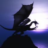 silhouette of dragon against purple sky